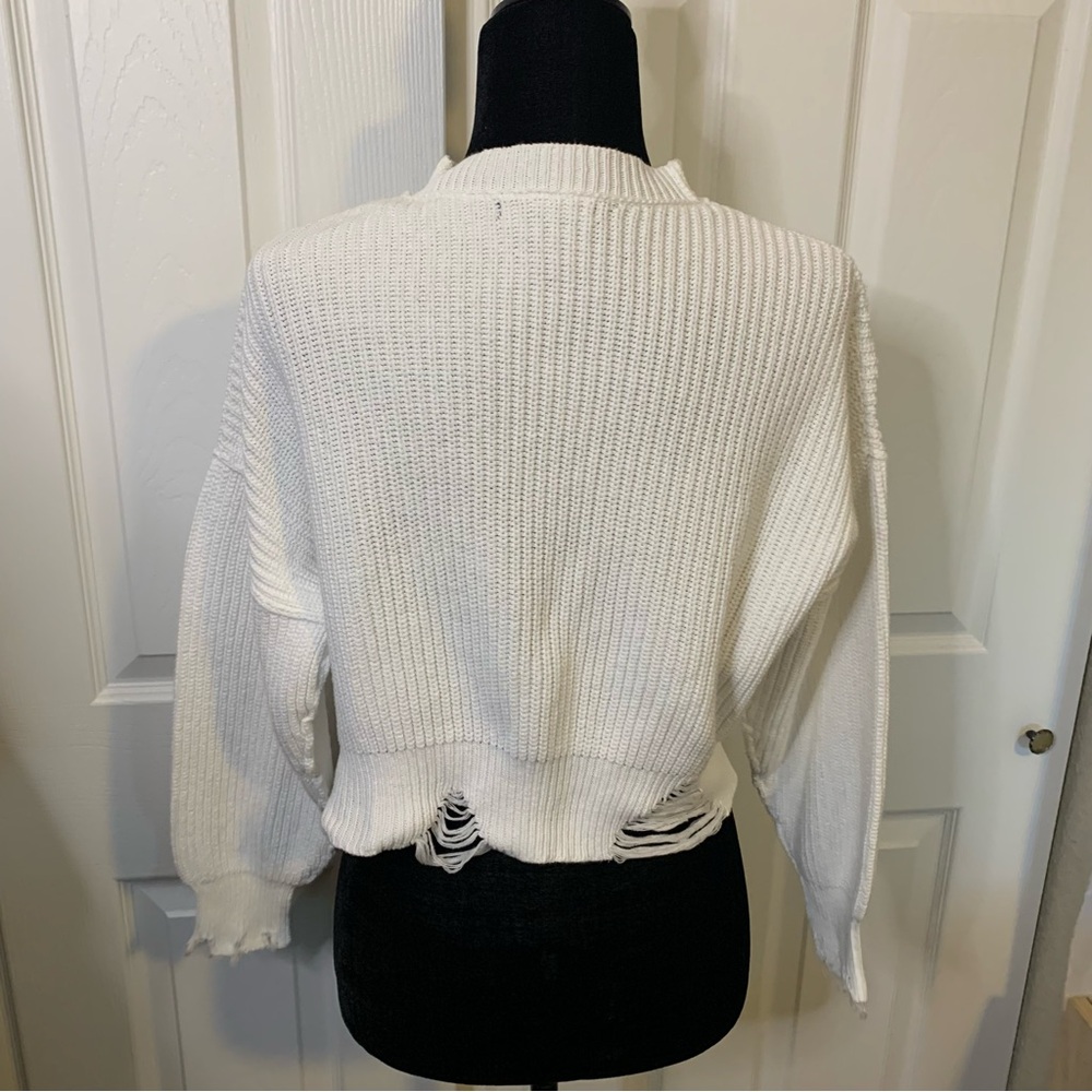 Forever21 White Distressed Knit Sweater - Picture 3 of 5